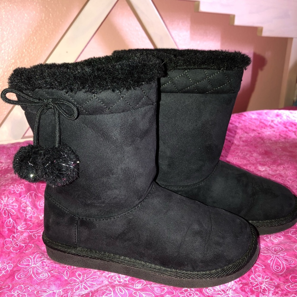Little Girls Black Fur Boots
